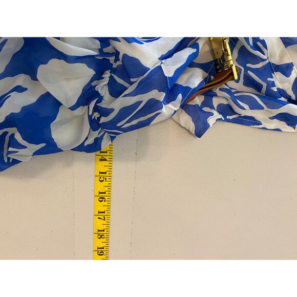 Xtaren Sleeveless Blue & White Leaf Print Dress With Belt Large - Picture 8 of 9